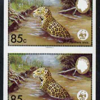 Belize 1983 WWF - Jaguar 85c (Jaguar in river) imperf pair from uncut proof sheet, unmounted mint, as SG 758