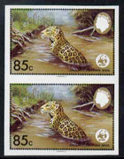 Belize 1983 WWF - Jaguar 85c (Jaguar in river) imperf pair from uncut proof sheet, unmounted mint, as SG 758