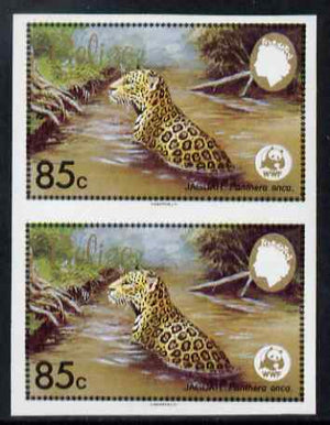 Belize 1983 WWF - Jaguar 85c (Jaguar in river) imperf pair from uncut proof sheet, unmounted mint, as SG 758