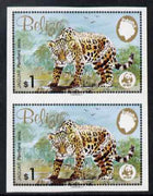 Belize 1983 WWF - Jaguar $1 (Jaguar on rock) imperf pair from uncut proof sheet, unmounted mint, as SG 759