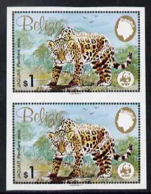 Belize 1983 WWF - Jaguar $1 (Jaguar on rock) imperf pair from uncut proof sheet, unmounted mint, as SG 759