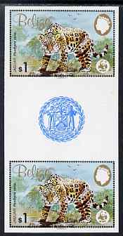 Belize 1983 WWF - Jaguar $1 (Jaguar on rock) imperf inter-paneau gutter pair from uncut proof sheet, unmounted mint, as SG 759