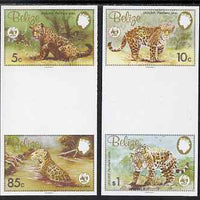 Belize 1983 WWF - Jaguar the set of 4 in imperf inter-paneau se-tenant vertical gutter pairs from uncut proof sheet, unmounted mint and rare, as SG 756-9