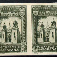 Spain 1930 Colombian Pavillion 10c olive green (from Spanish-American Exhibition) imperf pair unmounted mint but some offset, as SG 630