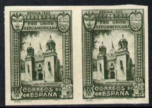 Spain 1930 Colombian Pavillion 10c olive green (from Spanish-American Exhibition) imperf pair unmounted mint but some offset, as SG 630