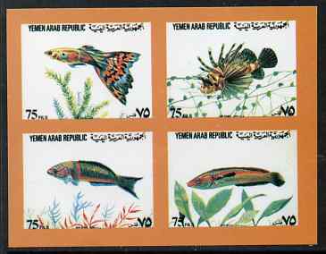 Yemen - Republic 1982 (?) Fish sheetlet containing 4 x 75f values imperf proof on glossy card unmounted mint