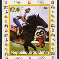 Benin 2007 Equestrian #02 individual imperf deluxe sheet with Olympic Rings & Disney Character unmounted mint