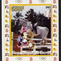 Benin 2007 Equestrian #03 individual imperf deluxe sheet with Olympic Rings & Disney Character unmounted mint