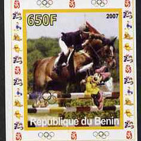 Benin 2007 Equestrian #04 individual imperf deluxe sheet with Olympic Rings & Disney Character unmounted mint