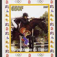 Benin 2007 Equestrian #05 individual imperf deluxe sheet with Olympic Rings & Disney Character unmounted mint