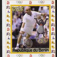 Benin 2007 Tennis #02 - Andre Agassi individual imperf deluxe sheet with Olympic Rings & Disney Character unmounted mint