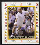 Benin 2007 Tennis #02 - Andre Agassi individual imperf deluxe sheet with Olympic Rings & Disney Character unmounted mint