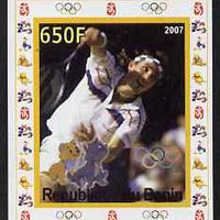 Benin 2007 Tennis #03 - Pat Cash individual imperf deluxe sheet with Olympic Rings & Disney Character unmounted mint