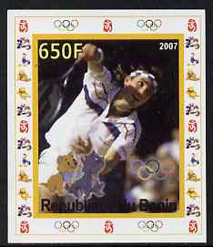 Benin 2007 Tennis #03 - Pat Cash individual imperf deluxe sheet with Olympic Rings & Disney Character unmounted mint