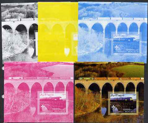 Somalia 2006 Modern Trains #2 souvenir sheet with Scout Logo, the set of 5 imperf progressive proofs comprising the 4 individual colours plus all 4-colour composite, unmounted mint