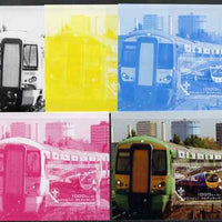 Somalia 2006 Modern Trains #4 souvenir sheet with Scout Logo, the set of 5 imperf progressive proofs comprising the 4 individual colours plus all 4-colour composite, unmounted mint