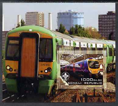 Somalia 2006 Modern Trains #4 imperf souvenir sheet with Scout Logo unmounted mint