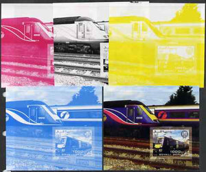 Somalia 2006 Modern Trains #3 souvenir sheet with Scout Logo, the set of 5 imperf progressive proofs comprising the 4 individual colours plus all 4-colour composite, unmounted mint