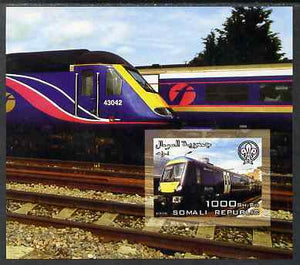 Somalia 2006 Modern Trains #3 imperf souvenir sheet with Scout Logo unmounted mint. Note this item is privately produced and is offered purely on its thematic appeal