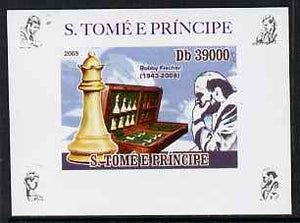 St Thomas & Prince Islands 2009 Chess Grand Masters #1 - Bobby Fischer individual imperf deluxe sheet unmounted mint. Note this item is privately produced and is offered purely on its thematic appeal