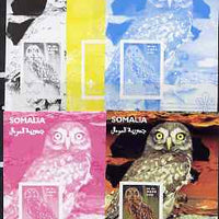 Somalia 2002 Owls #1 s/sheet with Scouts Logo, the set of 5 imperf progressive proofs comprising the 4 individual colours plus all 4-colour composite, unmounted mint