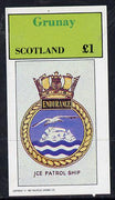 Grunay 1982 Ships Crests #2 (Endurance Ice Patrol Ship) imperf souvenir sheet (£1 value) unmounted mint