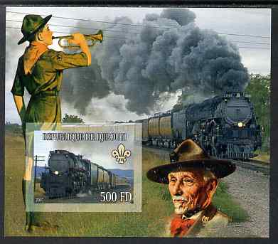 Djibouti 2007 Steam Trains #2 imperf m/sheet with Scouts in background unmounted mint