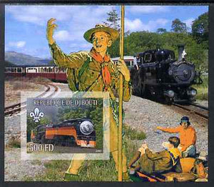 Djibouti 2007 Steam Trains #4 imperf m/sheet with Scouts in background unmounted mint