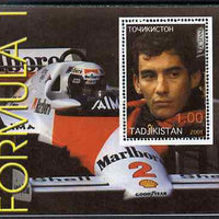 Tadjikistan 2001 Formula 1 perf s/sheet showing Ayrton Senna unmounted mint