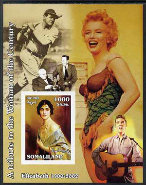 Somaliland 2002 A Tribute to the Woman of the Century #01 - The Queen Mother imperf m/sheet also showing Marilyn, Elvis, Walt Disney & Babe Ruth, unmounted mint