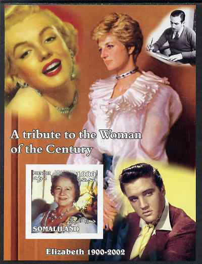 Somaliland 2002 A Tribute to the Woman of the Century #07 - The Queen Mother imperf m/sheet also showing Walt Disney, Diana, Marilyn & Elvis, unmounted mint. Note this item is privately produced and is offered purely on its thematic appeal