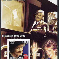 Somaliland 2002 A Tribute to the Woman of the Century #10 - The Queen Mother imperf m/sheet also showing Walt Disney (on Train) & Diana, unmounted mint. Note this item is privately produced and is offered purely on its thematic appeal