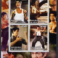 Ivory Coast 2004 Bruce Lee perf sheetlet containing 4 values unmounted mint. Note this item is privately produced and is offered purely on its thematic appeal