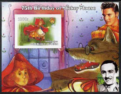 Benin 2003 75th Birthday of Mickey Mouse - Little Red Riding Hood #03 (also shows Elvis & Walt Disney) imperf m/sheet unmounted mint