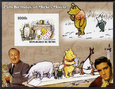 Benin 2003 75th Birthday of Mickey Mouse - Winnie the Pooh #1 (also shows Elvis & Walt Disney) imperf m/sheet unmounted mint