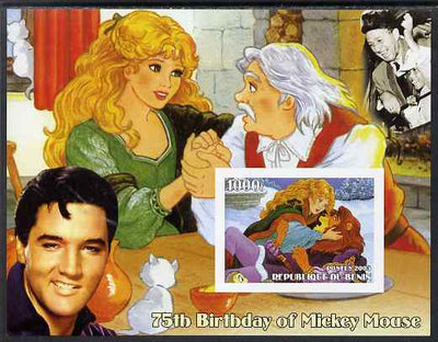 Benin 2003 75th Birthday of Mickey Mouse - Beauty & The Beast #2 (also shows Elvis & Walt Disney) imperf m/sheet unmounted mint