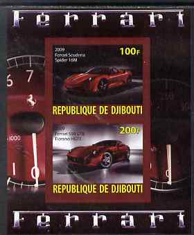 Djibouti 2009 Ferrari Cars #1 imperf sheetlet containing 2 values (Spider 16M & 599 GTB) unmounted mint