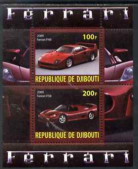 Djibouti 2009 Ferrari Cars #3 perf sheetlet containing 2 values (F40 & F50) unmounted mint