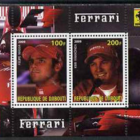 Djibouti 2009 Ferrari F1 Drivers perf sheetlet containing 2 values (Massa & Raikkonen) unmounted mint