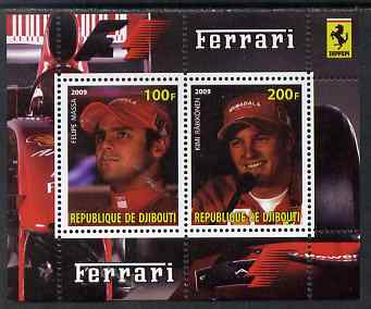 Djibouti 2009 Ferrari F1 Drivers perf sheetlet containing 2 values (Massa & Raikkonen) unmounted mint