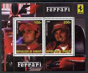 Djibouti 2009 Ferrari F1 Drivers perf sheetlet containing 2 values (Massa & Raikkonen) unmounted mint