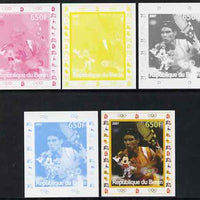 Benin 2007 Tennis #07 - Rafael Nadal individual deluxe sheet with Olympic Rings & Disney Character - the set of 5 imperf progressive proofs comprising the 4 individual colours plus all 4-colour composite, unmounted mint