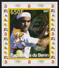 Benin 2007 Tennis #08 - Roger Federer individual imperf deluxe sheet with Olympic Rings & Disney Character unmounted mint