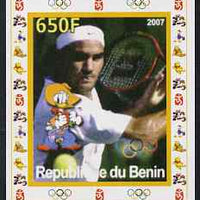 Benin 2007 Tennis #08 - Roger Federer individual imperf deluxe sheet with Olympic Rings & Disney Character unmounted mint