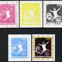 Benin 2007 Gymnastics #2 - individual deluxe sheet with Olympic Rings & Disney Character - the set of 5 imperf progressive proofs comprising the 4 individual colours plus all 4-colour composite, unmounted mint