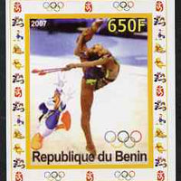 Benin 2007 Gymnastics #3 - individual imperf deluxe sheet with Olympic Rings & Disney Character unmounted mint. Note this item is privately produced and is offered purely on its thematic appeal