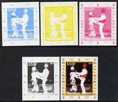 Benin 2007 Kick Boxing - individual deluxe sheet with Olympic Rings & Disney Character - the set of 5 imperf progressive proofs comprising the 4 individual colours plus all 4-colour composite, unmounted mint