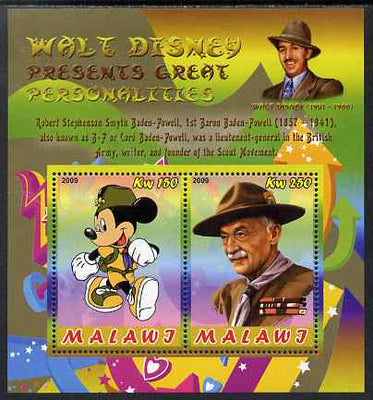 Malawi 2009 Walt Disney Presents Great Personalities - Baden Powell perf sheetlet containing 2 values unmounted mint