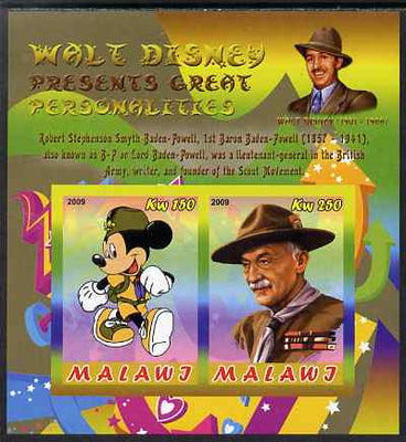 Malawi 2009 Walt Disney Presents Great Personalities - Baden Powell imperf sheetlet containing 2 values unmounted mint