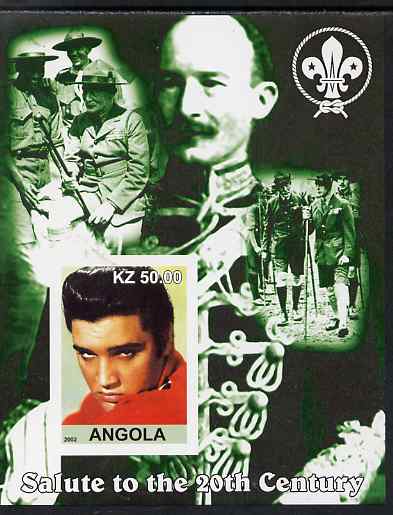 Angola 2002 Salute to the 20th Century #06 imperf s/sheet - Elvis & Baden Powell, unmounted mint